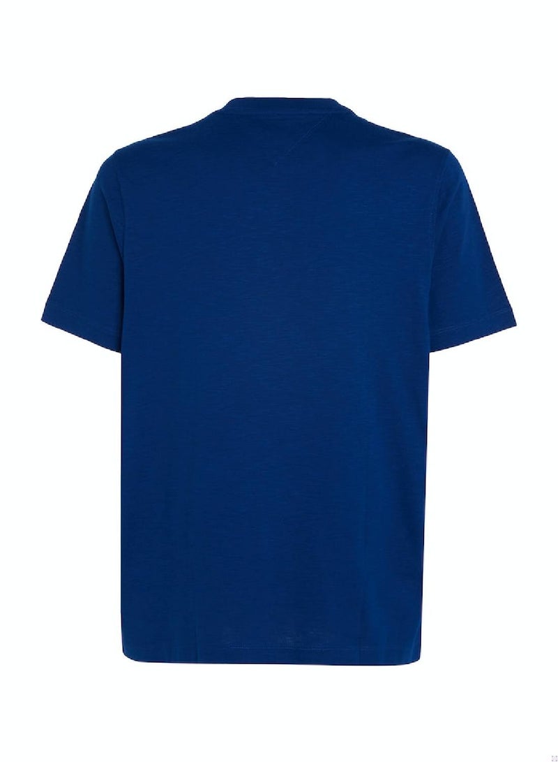Men's Textured Featuring a Crew Neck T-Shirt -  Pure organic slub cotton, Blue