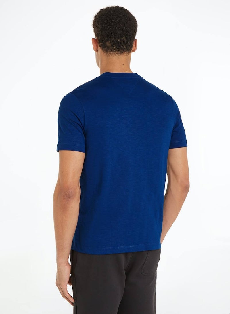 Men's Textured Featuring a Crew Neck T-Shirt -  Pure organic slub cotton, Blue