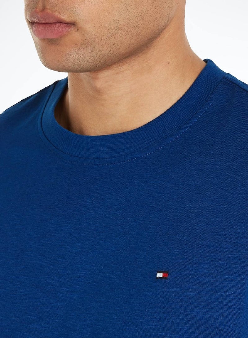 Men's Textured Featuring a Crew Neck T-Shirt -  Pure organic slub cotton, Blue