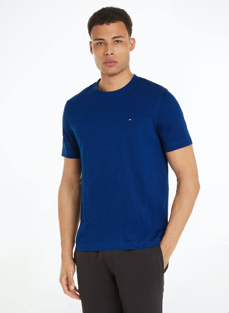 Men's Textured Featuring a Crew Neck T-Shirt -  Pure organic slub cotton, Blue