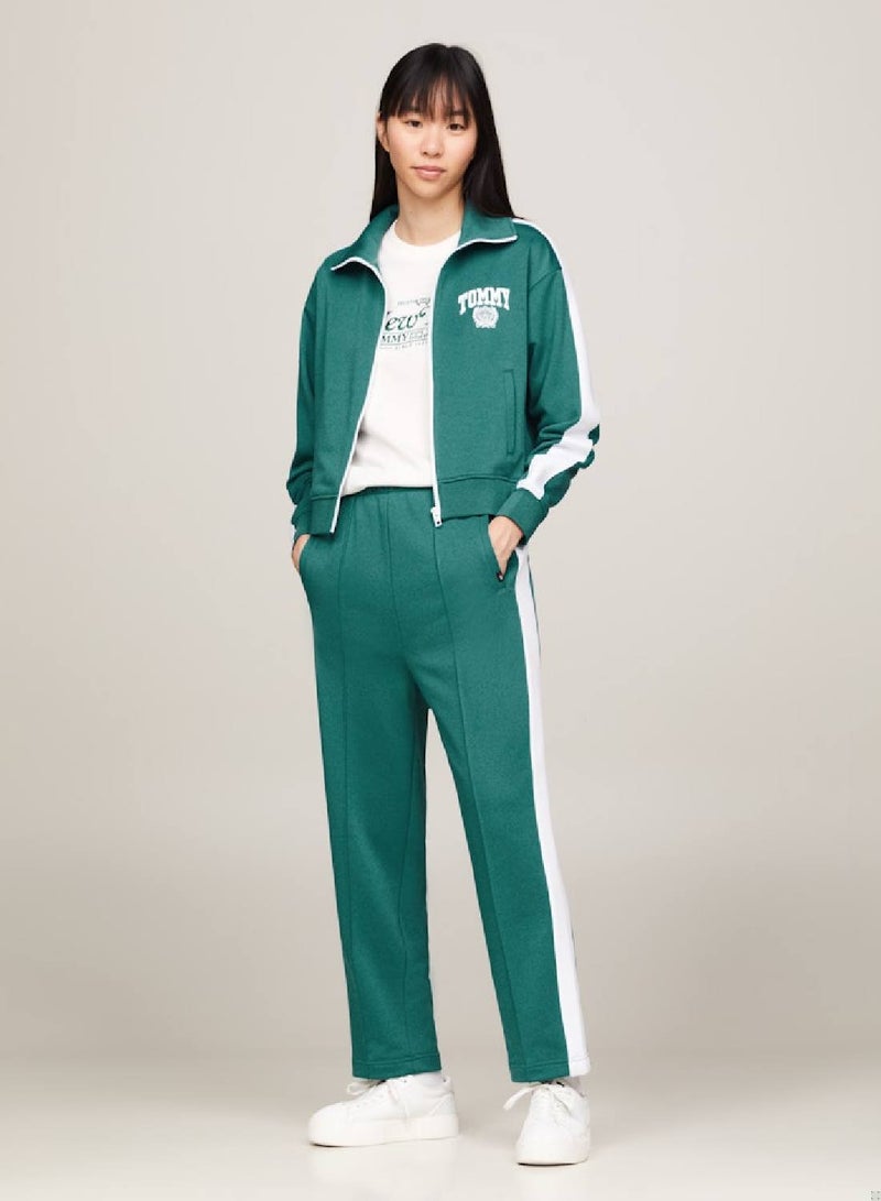 Women's Varsity Stripe Tapered Flare Fit Joggers -  Recycled polyester blend, Cyan