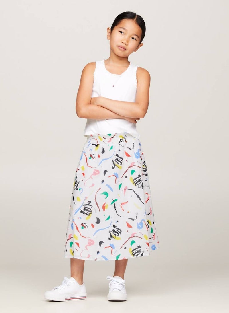 Girls' Paperbag Waist Midi Skirt -  Pure organic cotton, Multicolor