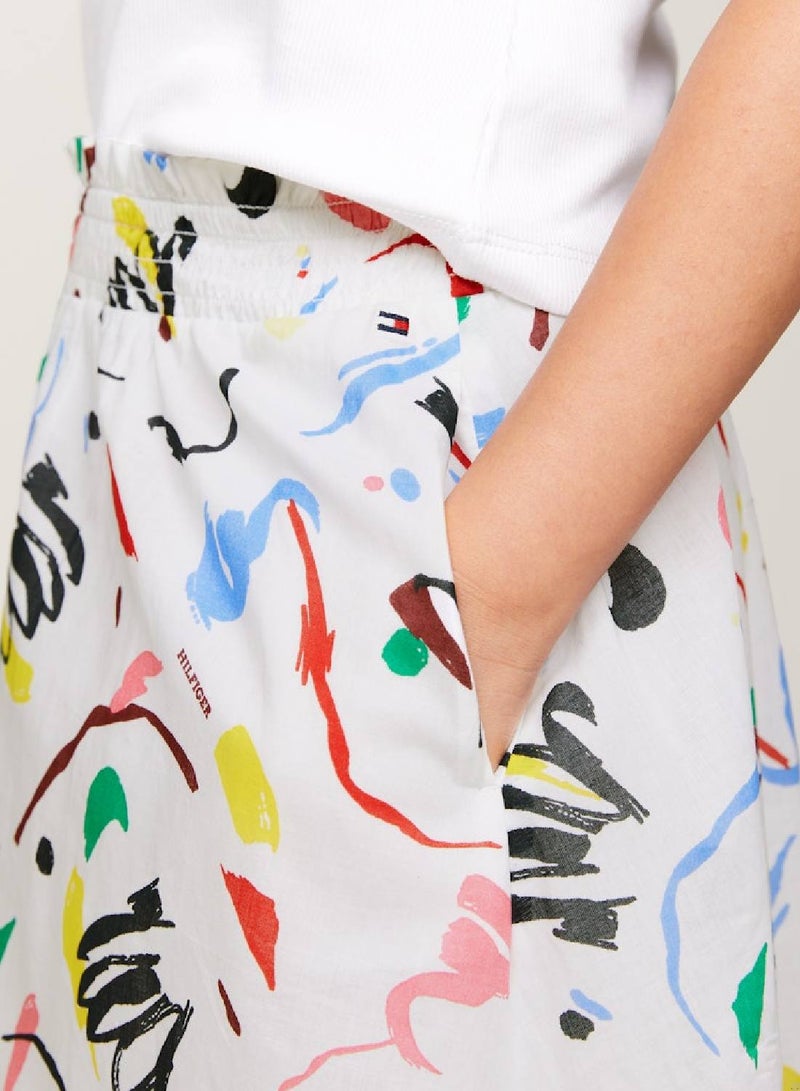 Girls' Paperbag Waist Midi Skirt -  Pure organic cotton, Multicolor