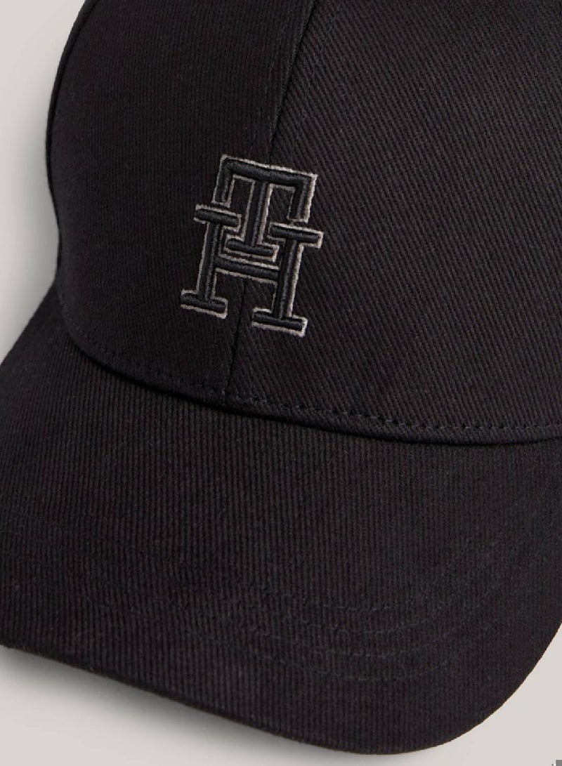 Men's Repeat Logo Strap Six-Panel Cap -  Heavyweight pure cotton twill, Black