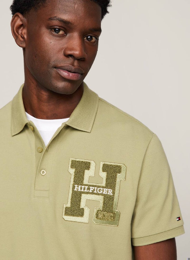 Men's Bouclé Logo Regular Fit Polo -  Pure cotton pique, Green