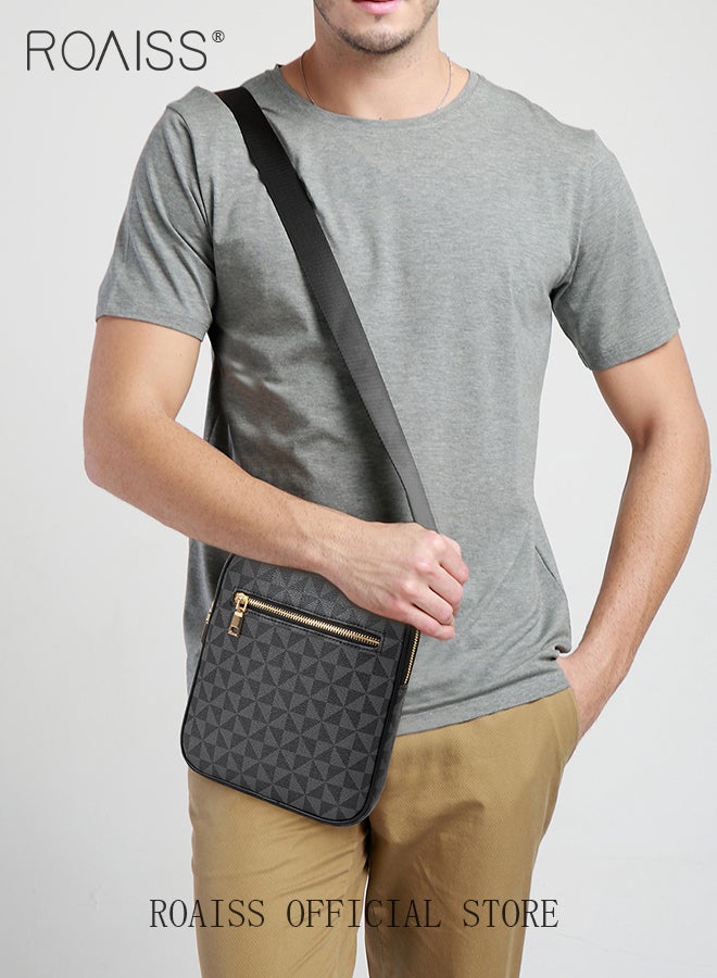 Minimalist Crossbody Bag for Men Vintage Geometric Print Shoulder Bags with Adjustable Strap Men's Multi-functional Trendy Versatile Splashproof Portable Square Bag for Business or Casual