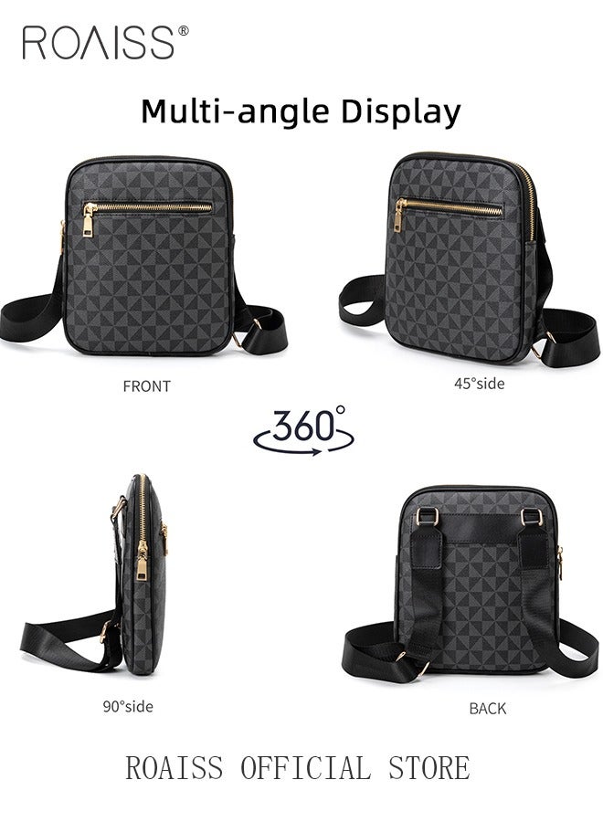 Minimalist Crossbody Bag for Men Vintage Geometric Print Shoulder Bags with Adjustable Strap Men's Multi-functional Trendy Versatile Splashproof Portable Square Bag for Business or Casual