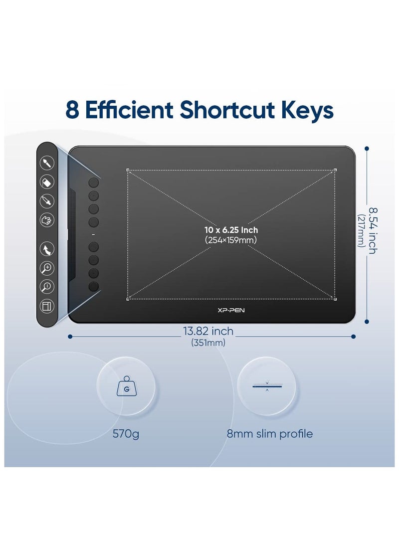 Deco V2 Digital Graphics Drawing Tablet with Battery-Free Passive Stylus and 8 Shortcut Keys | 10x6.25 Inch