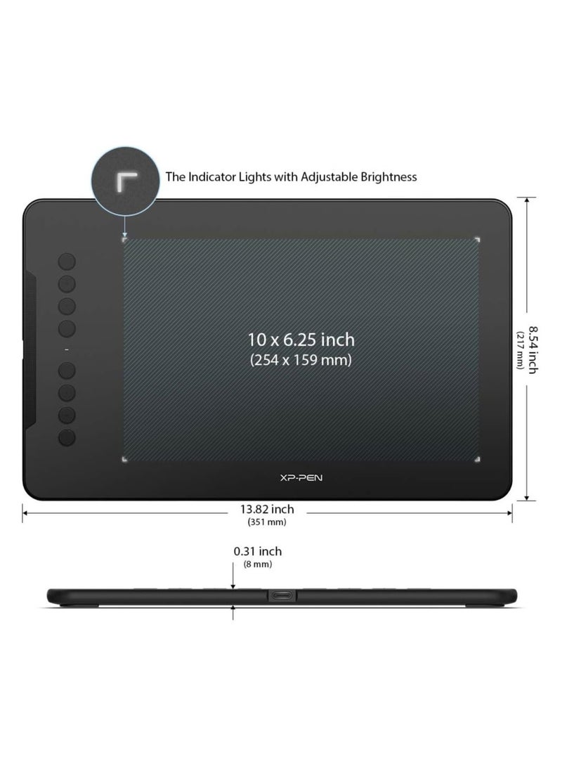 Deco V2 Digital Graphics Drawing Tablet with Battery-Free Passive Stylus and 8 Shortcut Keys | 10x6.25 Inch