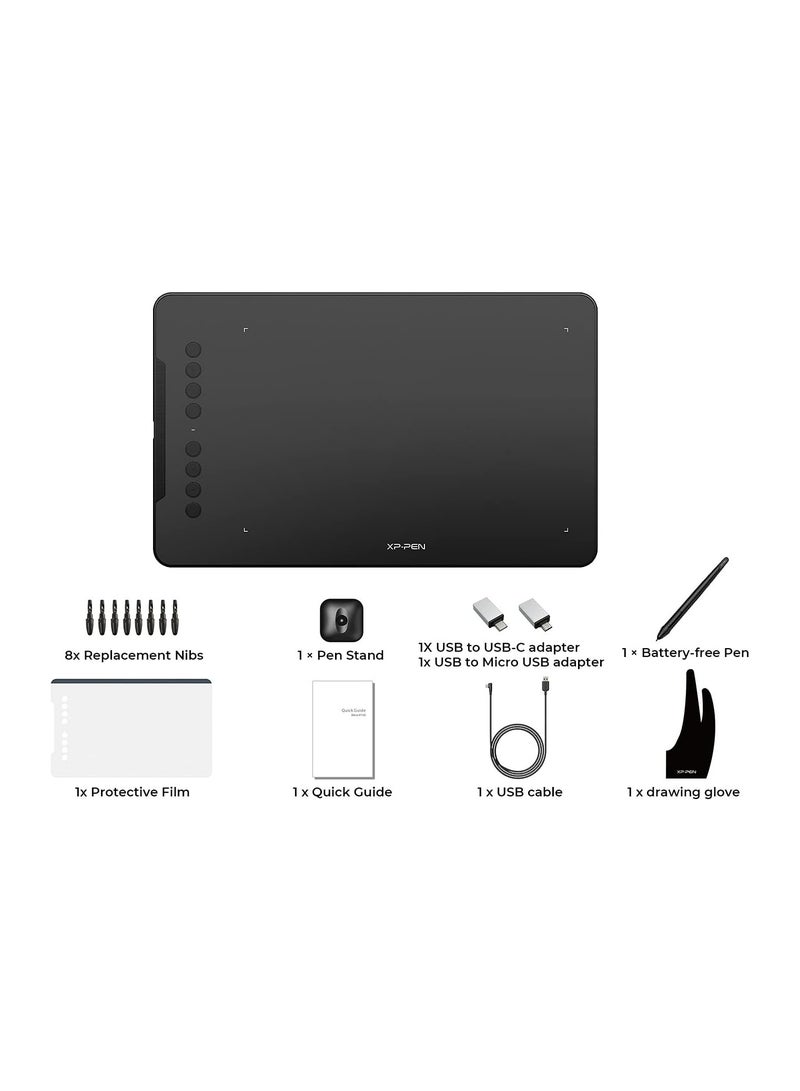 Deco V2 Digital Graphics Drawing Tablet with Battery-Free Passive Stylus and 8 Shortcut Keys | 10x6.25 Inch