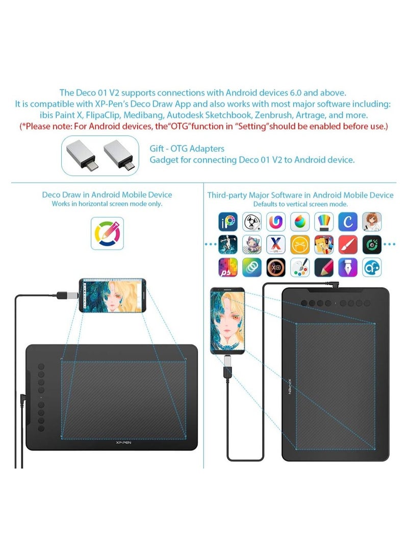 Deco V2 Digital Graphics Drawing Tablet with Battery-Free Passive Stylus and 8 Shortcut Keys | 10x6.25 Inch