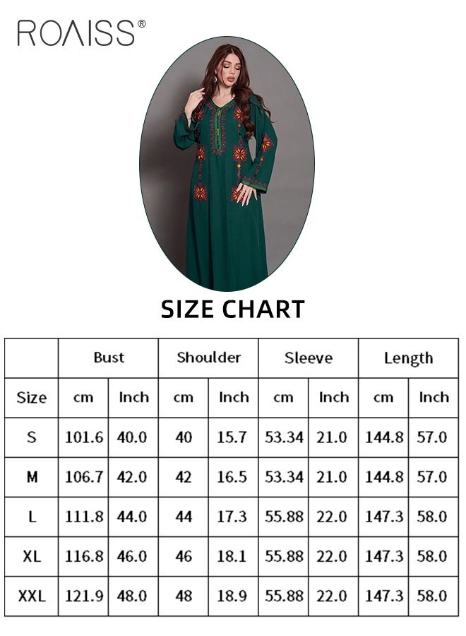 Embroidered Floral Abaya Robes for Women Comfy Soft Arabic Long Dress for Muslim Party Ramadan Stylish Quilted V-Collar Plus Size Moroccan Kaftan