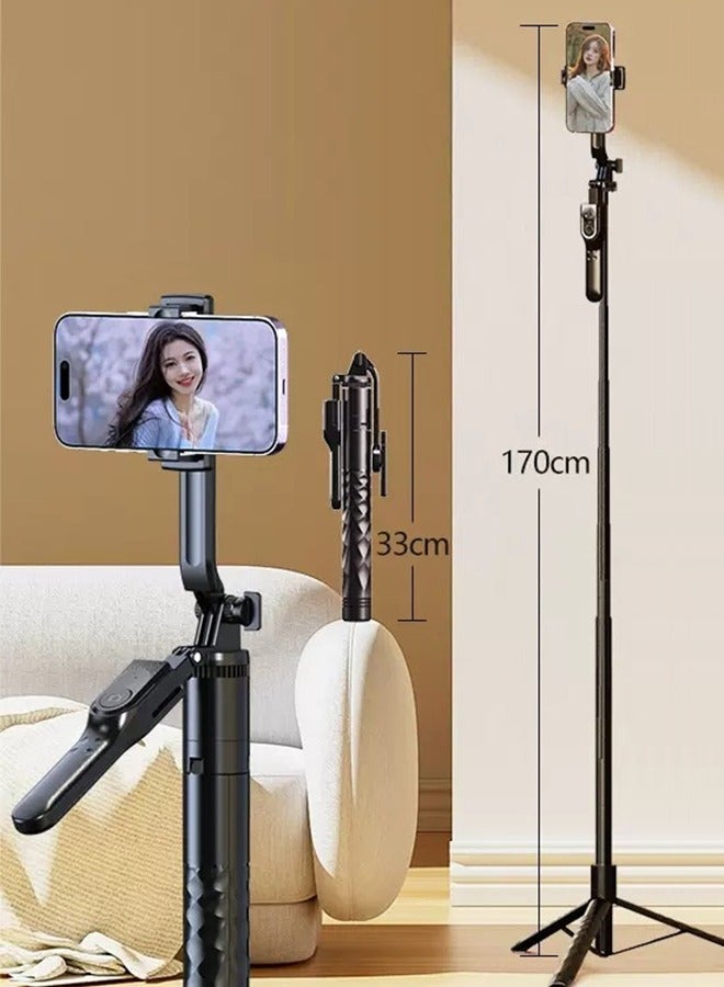 Aluminum Alloy Selfie Stick Phone Stabilizer 360° Rotating Multifunctional Portable Tripod 170cm with Wireless Remote Control Phone Holder and Beauty LED Light Suitable for All Cell Phones