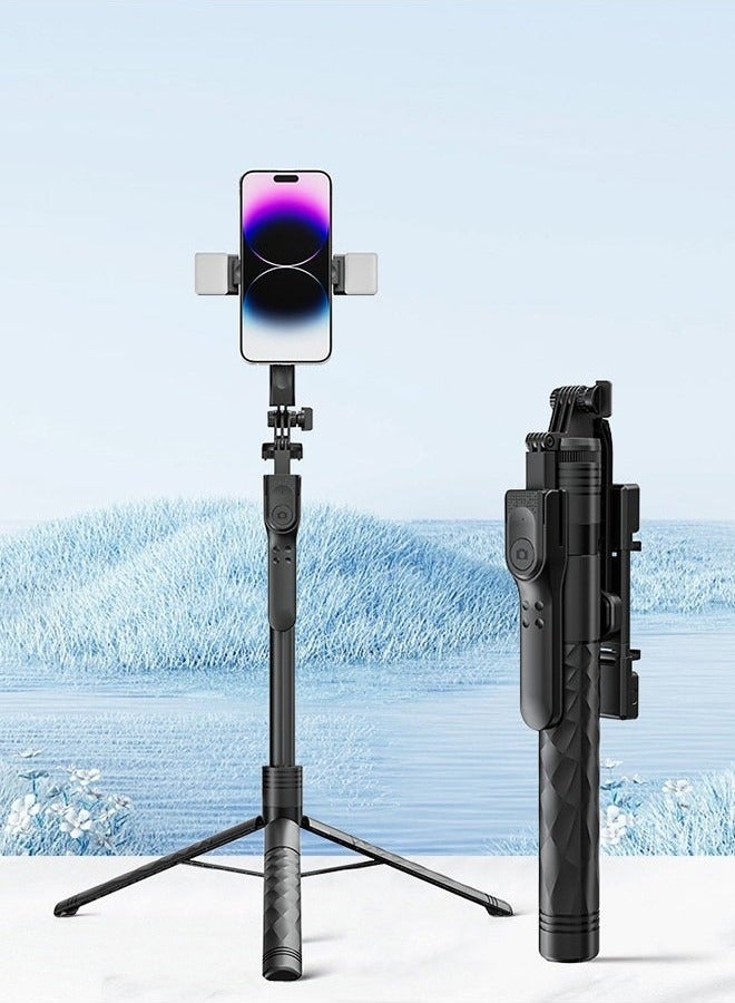 Aluminum Alloy Selfie Stick Phone Stabilizer 360° Rotating Multifunctional Portable Tripod 170cm with Wireless Remote Control Phone Holder and Beauty LED Light Suitable for All Cell Phones