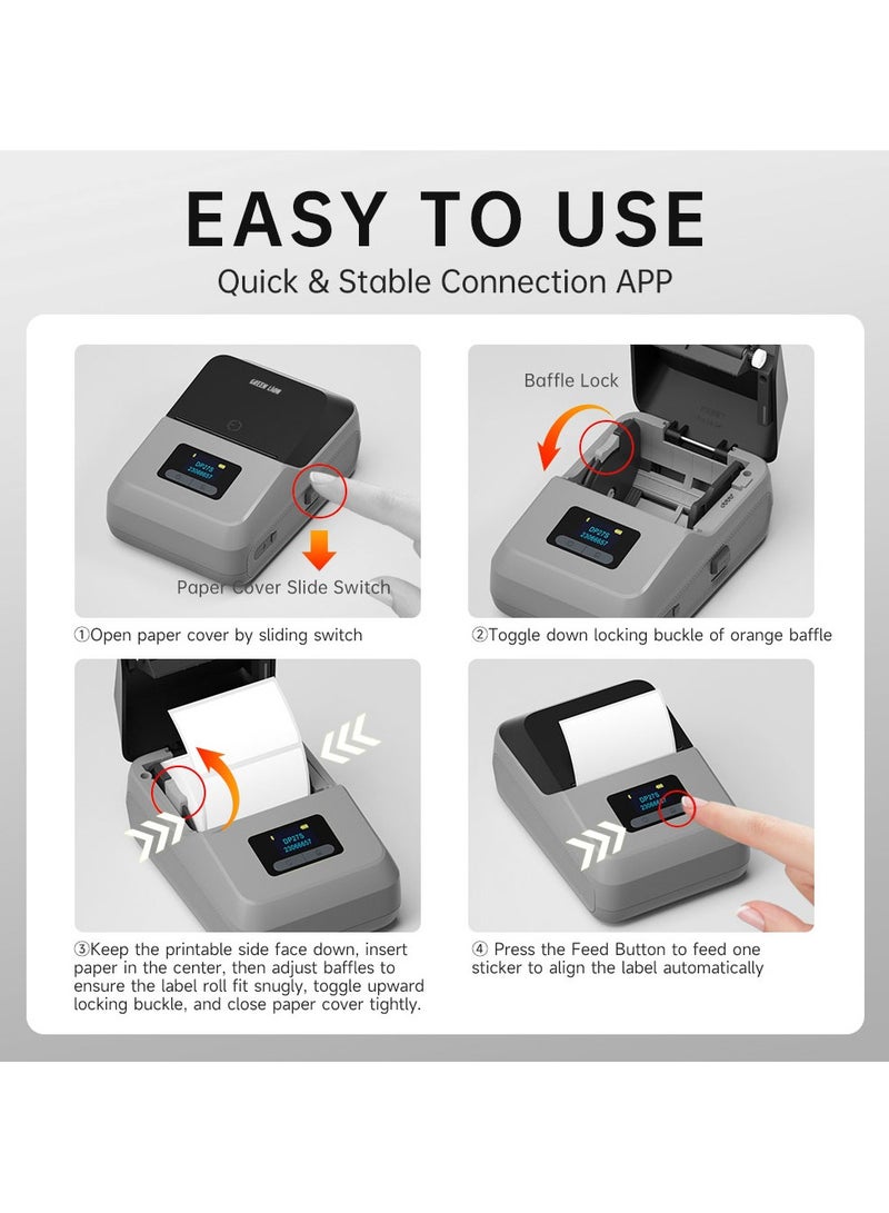 Thermal Printer With 203 DPI Printing Resolution / 15-50mm Label Width / Bluetooth & Type-C Connection / Bulk Printer / Mobile Editing / TFT Screen Display - Grey