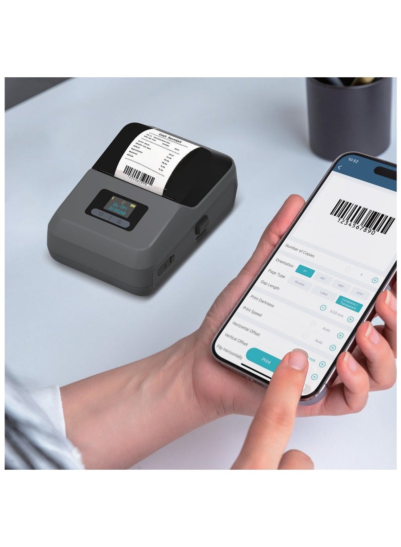 Thermal Printer With 203 DPI Printing Resolution / 15-50mm Label Width / Bluetooth & Type-C Connection / Bulk Printer / Mobile Editing / TFT Screen Display - Grey