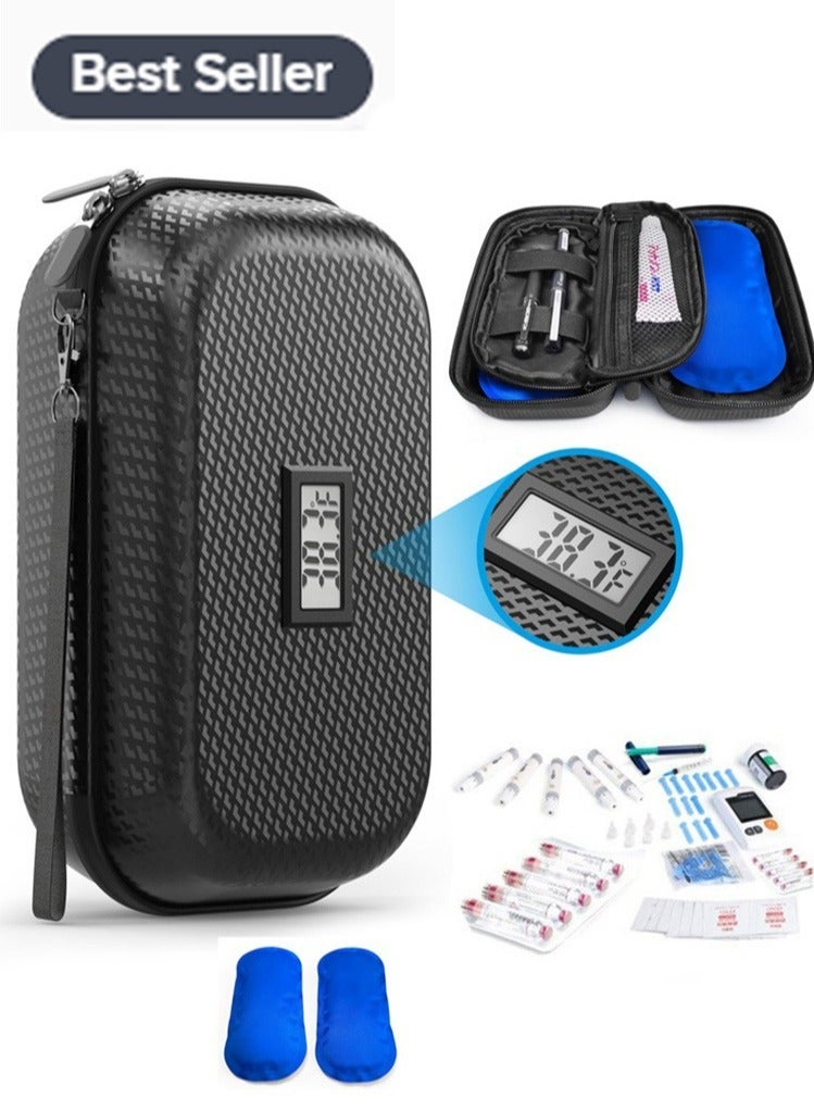 Insuli*n Cooler Travel Case, Refrigerated Medicin*e Travel Case with Temperature Display, Diabetes Travel Case with Wrist Strap & 2 Reusable Ice Packs, Gift For Daily and Trip