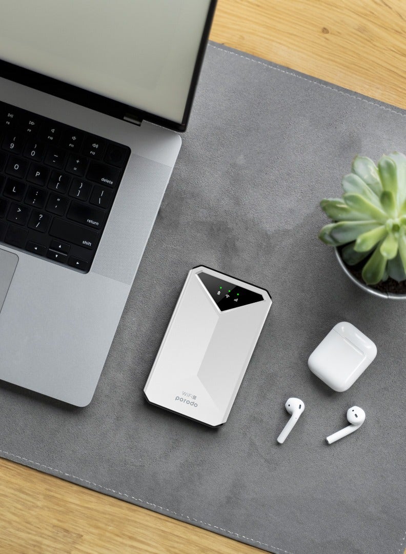 Pocket Router with 4G LTE & Wifi 6 / Nano/Micro Sim /10 Connected Devices / Secure Encryption / 8H Working Time / 2100mAh Battery - White