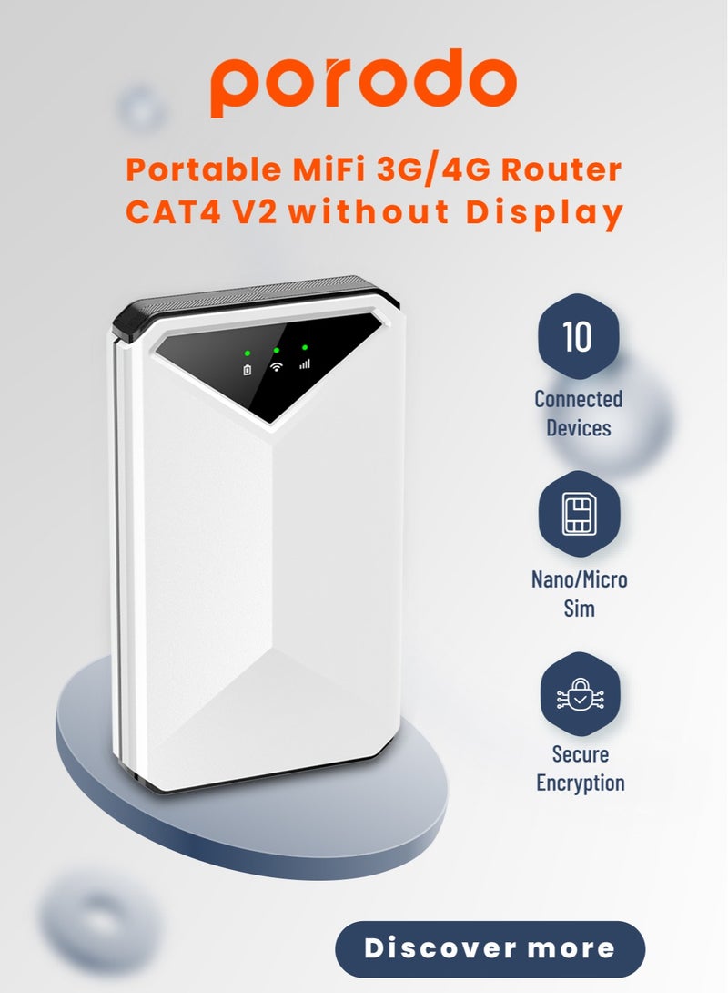 Pocket Router with 4G LTE & Wifi 6 / Nano/Micro Sim /10 Connected Devices / Secure Encryption / 8H Working Time / 2100mAh Battery - White