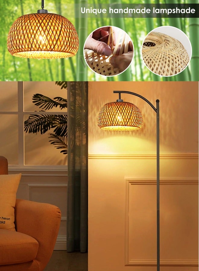 Classic Design Rattan Handwoven Lamp Shade Tall Standing Floor Lamp with Foot Switch Industrial Wicker Floor Lamp for Bedroom Living Room Home Office Decoration