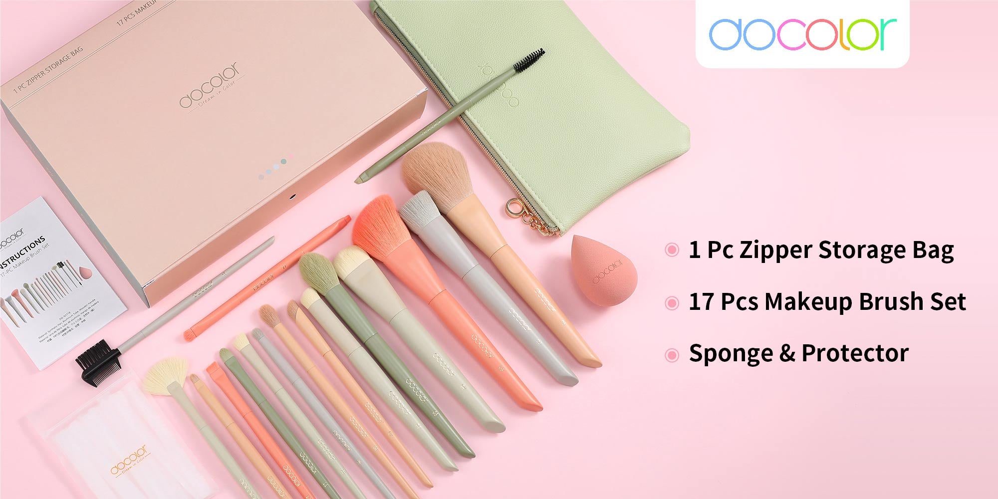 Makeup Brushes Set 17Pcs Morandi Makeup Brushes with Makeup Bag and Makeup Sponge and Brush Protector Professional Face Powder Foundation Eye Shadow Concealers Brush Kit Gift Box