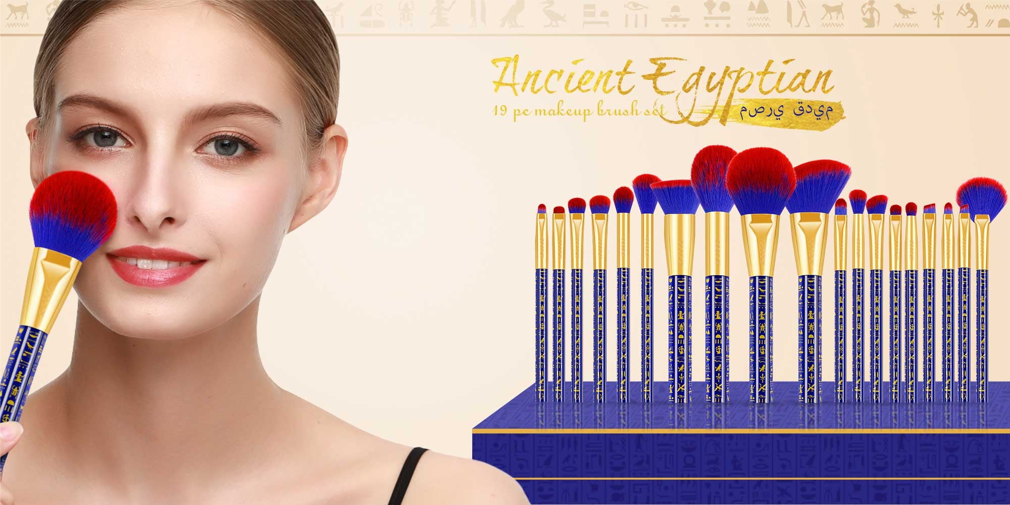 Makeup Brushes 19Pcs Makeup Brush Set Premium Gift Synthetic Powder Kabuki Foundation Contour Blush Concealer Eye Shadow Blending Liner Make Up Brush Kit, Ancient Egyptian Series