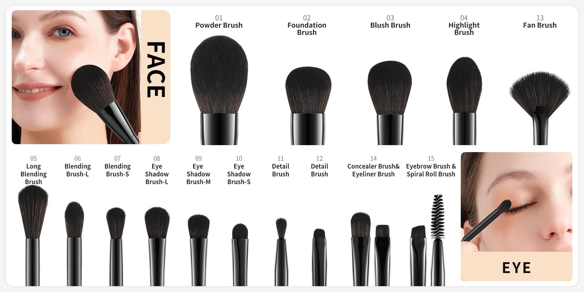 Makeup Brushes 15Pcs Obsidian Makeup Brush Set Premium Synthetic Powder Kabuki Foundation Contour Blush Concealer Eye Shadow Blending Eyeliner Crease Eyebrow Make Up Brush Kit