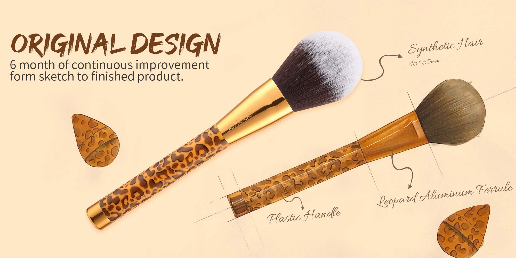 Makeup Brushes 14Pcs Leopard Makeup Brush Set with 4pcs Makeup Puffs Premium Synthetic Powder Foundation Contour Blush Concealer Eye Shadow Blending Make Up Brush Kit