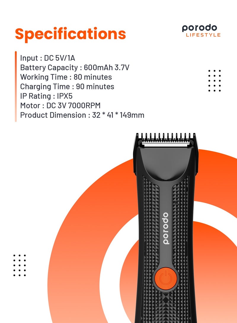 Private Hair Trimmer with Ergonomic No-Slip Handle and IPX5 Water Resistant / 80Minutes Working Time / Lightweight Design - Black