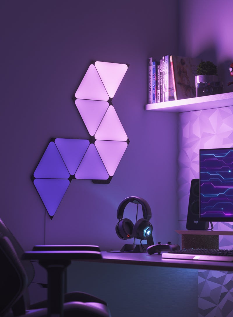 Limited Edition Ultra Black SHAPES Triangles - 9 Pack Starter Kit - Smart WiFi LED w/ Music Visualizer, Wall Decor, Home or Office Use, 16M+ Colors, Low Energy Consumption | Gaming Lights - Black