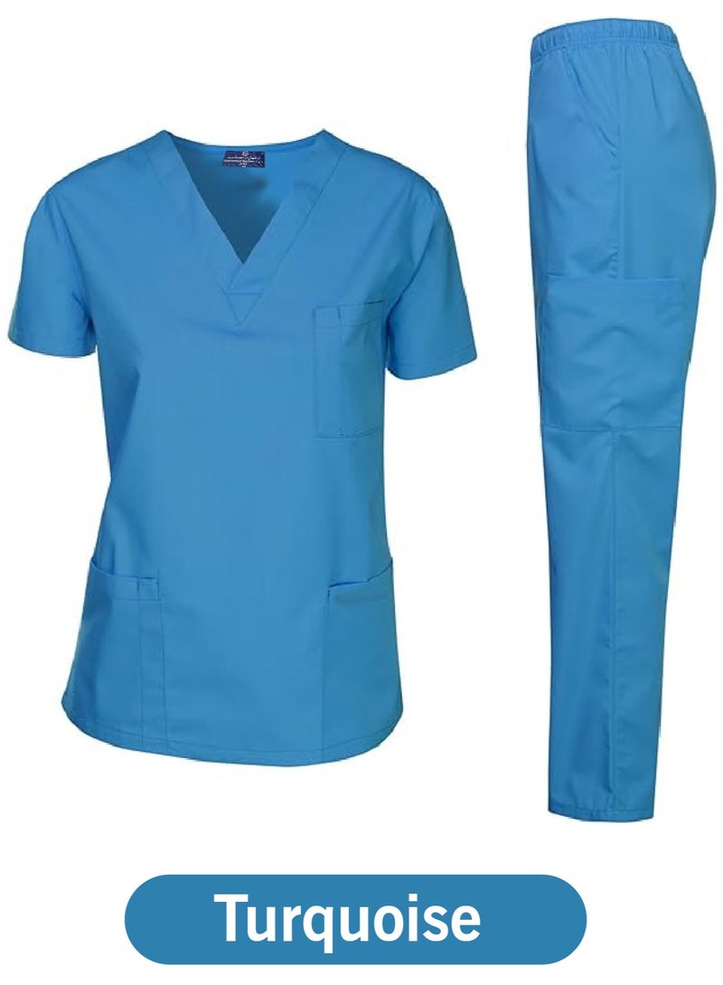 Scrubs Medical Uniform Unisex Top and Pants Turquoise Color