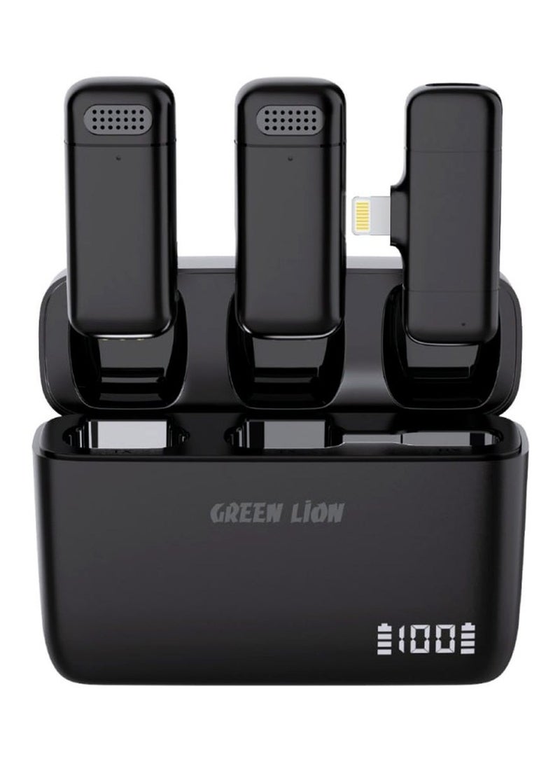 Duo Cast Wireless Mic Type-C / Up To 7H Working Duration / Long Distance Transmission / 2.4Ghz Digital Frequency / 3 Times Charging Case / 20 Transmission Range / Automatic Pairing - Black