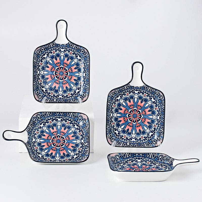 4-Piece Hand-Painted Plate Blue 22.8x14.5x3.2cm