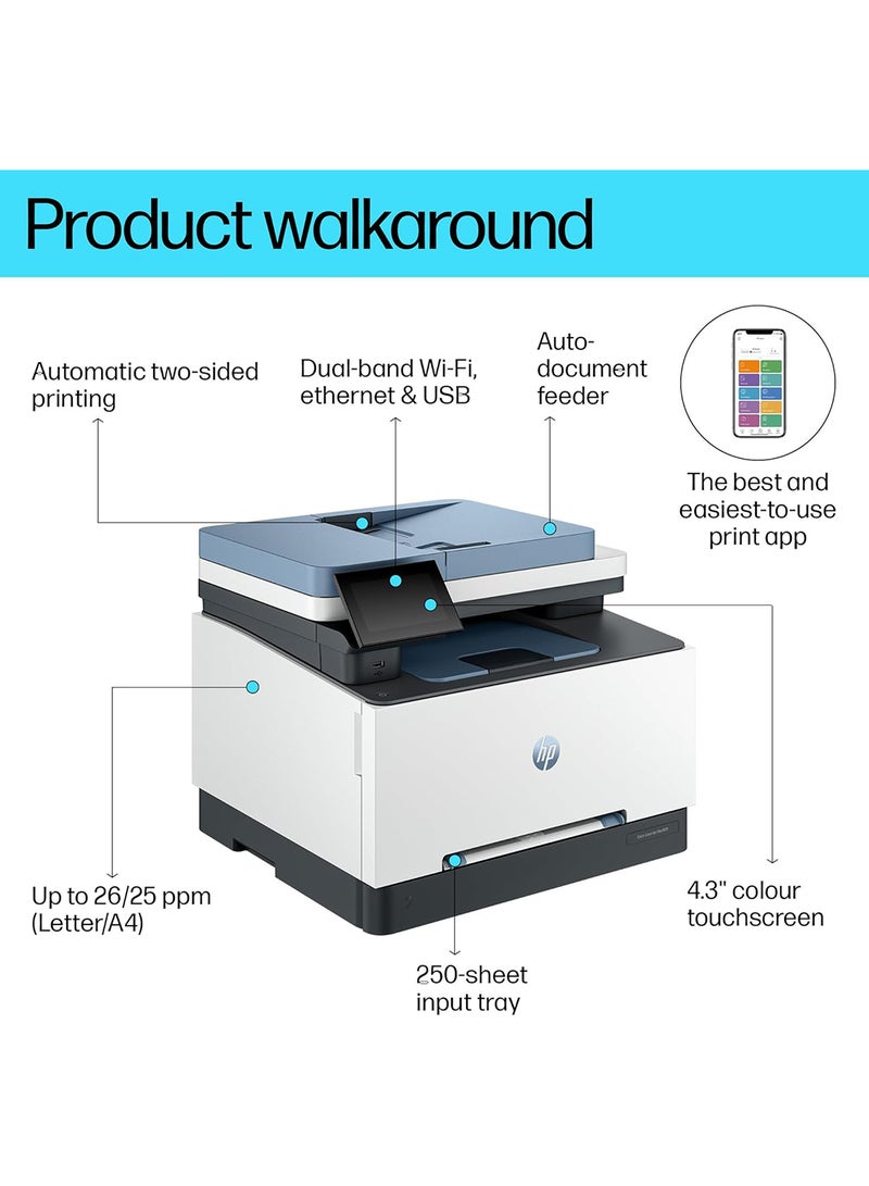 Color LaserJet Pro MFP 3303fdw Printer, Print Speed Up to 25 ppm, Ethernet, USB, Wi-Fi, Dynamic Security Enabled, 100 Sheets Output Tray, 4.3