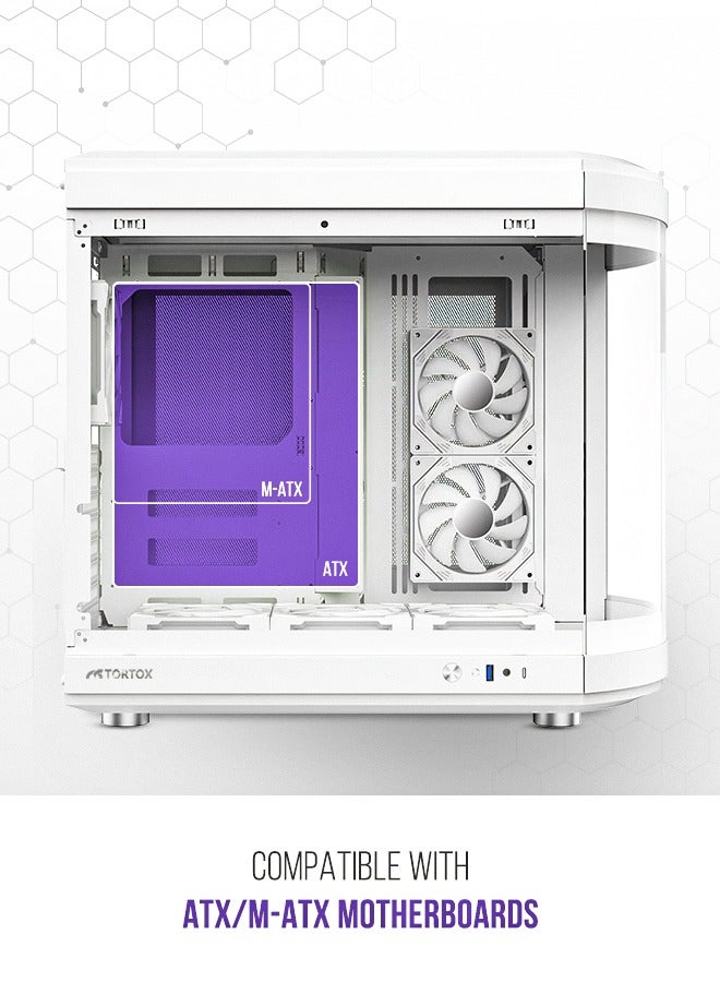 Tortox Vidrio Curved Tempered Glass ATX/M-ATX/Mini-ITX Gaming PC Case, 6 ARGB PWM Fans Pre-Installed, Type-C USB Port, 360mm Radiator Support, Excellent Airflow