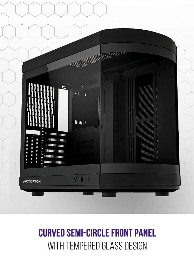 Tortox Vidrio Curved Tempered Glass ATX/M-ATX/Mini-ITX Gaming PC Case, 6 ARGB PWM Fans Pre-Installed, Type-C USB Port, 360mm Radiator Support, Excellent Airflow