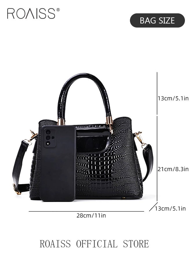 Crocodile Pattern Satchel for Women Large Capacity Light Luxury Crossbody Bag Ladies Elegant Handbag with Comfortable Handle and Hardware Parts