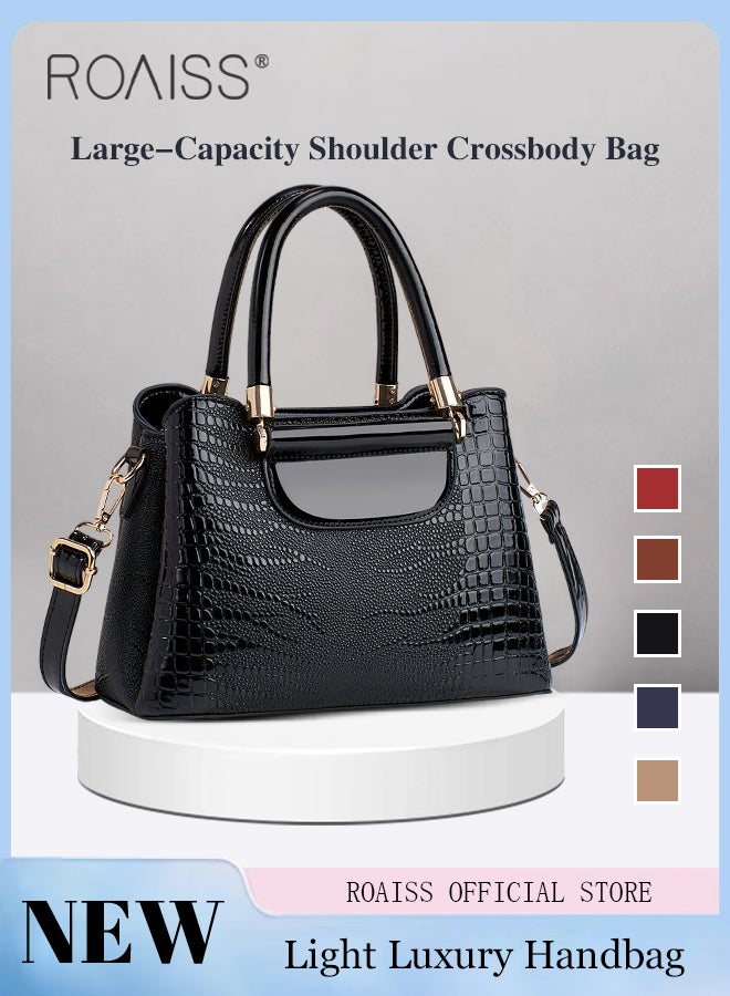 Crocodile Pattern Satchel for Women Large Capacity Light Luxury Crossbody Bag Ladies Elegant Handbag with Comfortable Handle and Hardware Parts