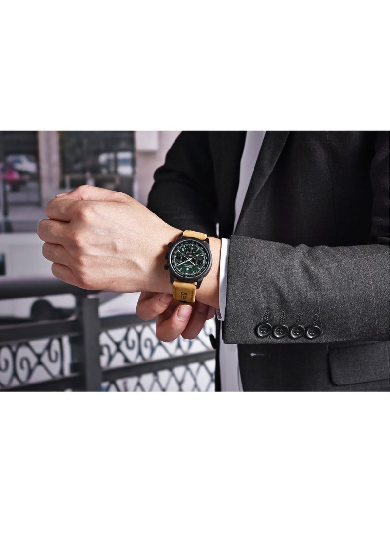 Watches for Men Luxury Quartz Water Resistant Watch Men's Chronograph Genuine Leather Strap 5188