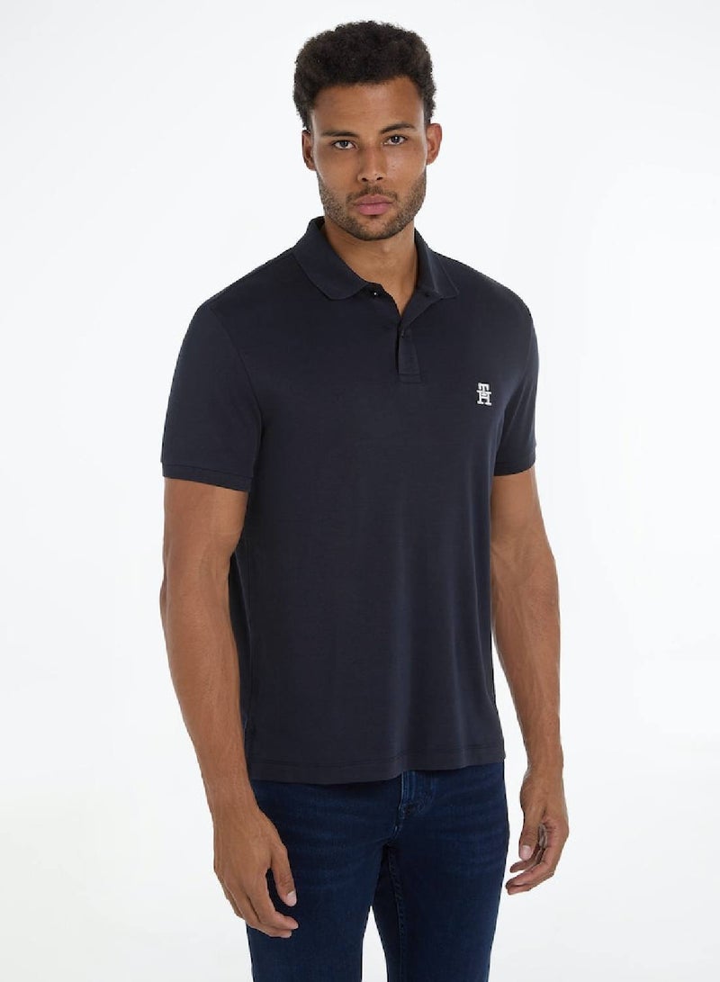 Men's Th Monogram Embroidery Interlock Regular Polo -  Pure cotton interlock, Blue