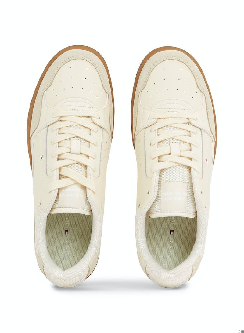 Men's Essential Leather Fine Cleat Basketball Trainers -  Leather mix upper, Beige