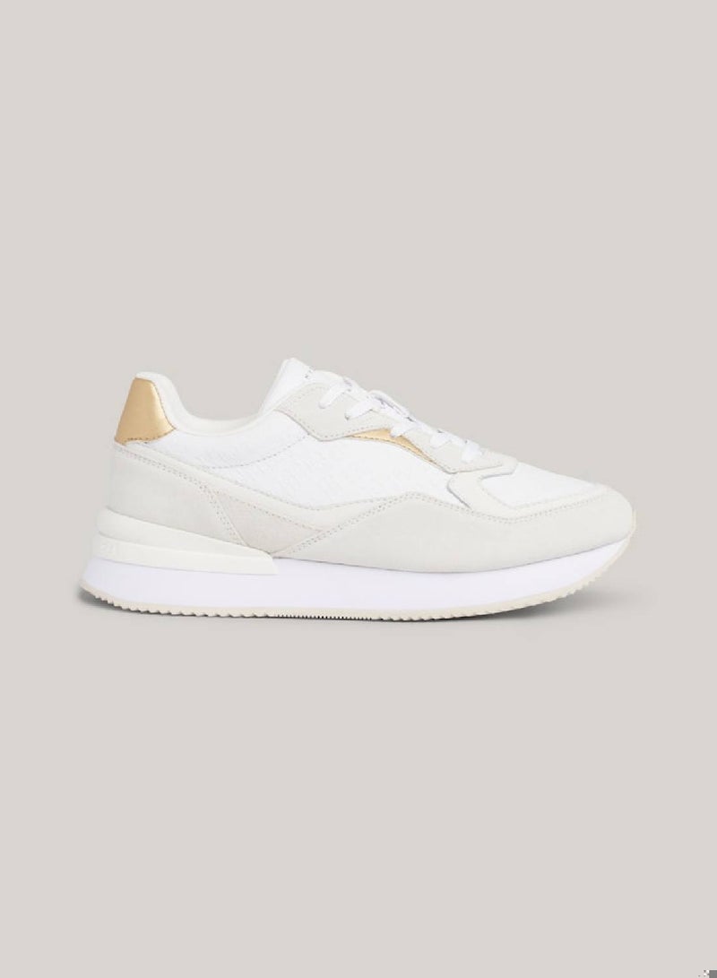 Women's Th Monogram Leather Runner Trainers -  Leather upper, White