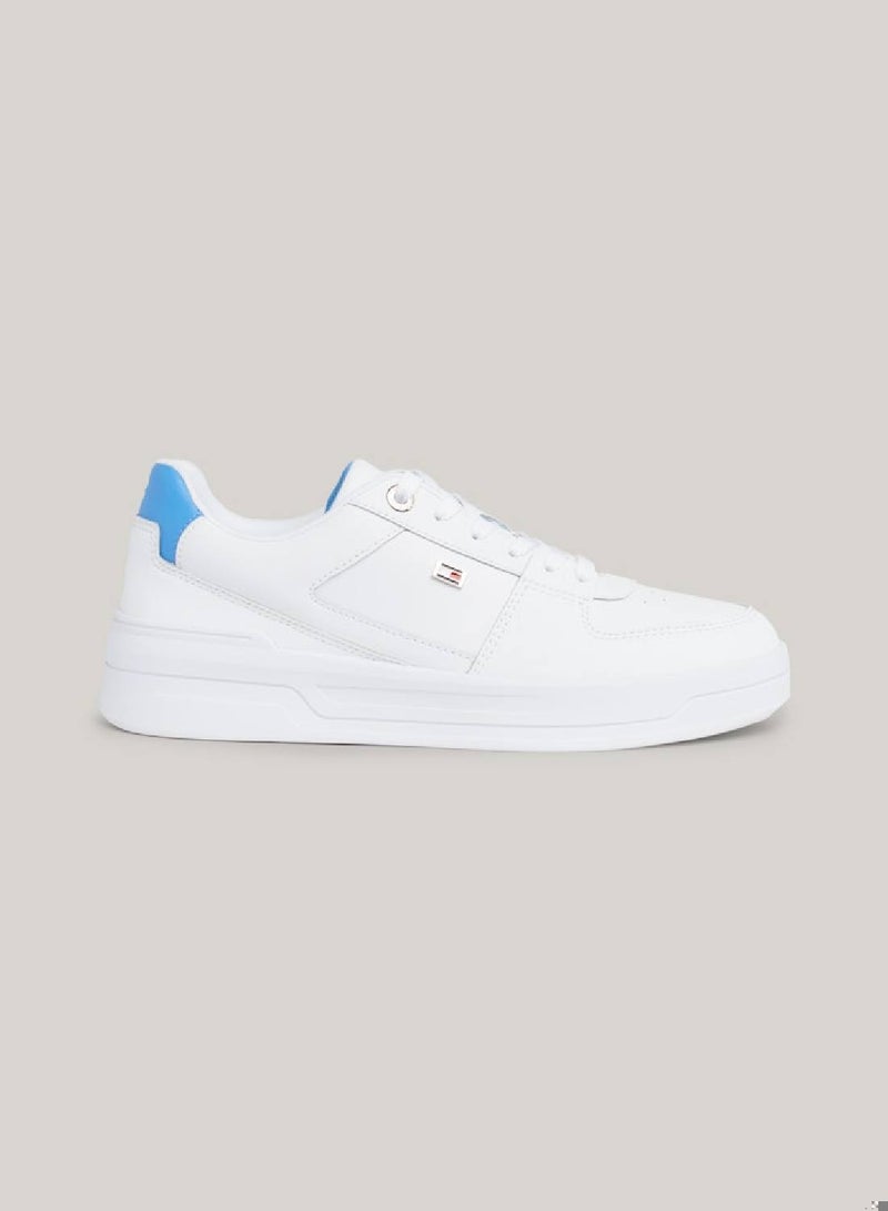 Women's Enamel Flag Basketball Low-Top Trainers -  Leather mix upper, White/ Blue