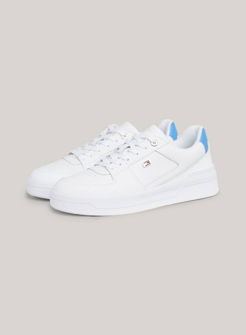 Women's Enamel Flag Basketball Low-Top Trainers -  Leather mix upper, White/ Blue