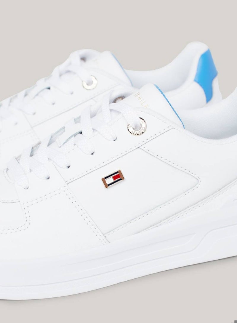 Women's Enamel Flag Basketball Low-Top Trainers -  Leather mix upper, White/ Blue