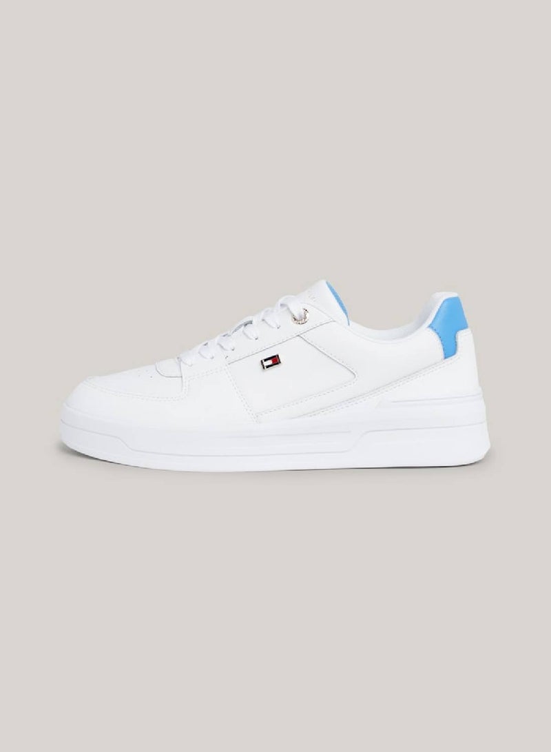 Women's Enamel Flag Basketball Low-Top Trainers -  Leather mix upper, White/ Blue