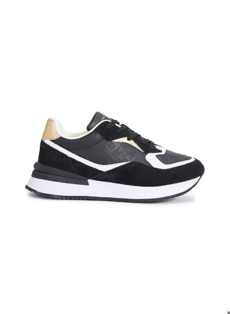 Women's Th Monogram Leather Runner Trainers -  Leather upper, Black