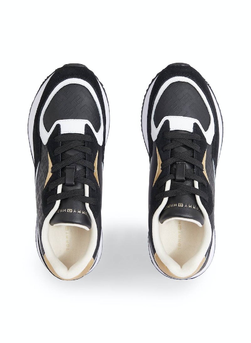 Women's Th Monogram Leather Runner Trainers -  Leather upper, Black