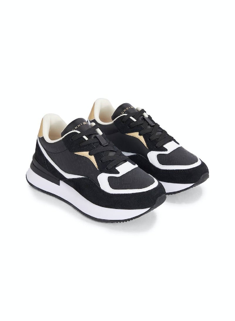 Women's Th Monogram Leather Runner Trainers -  Leather upper, Black