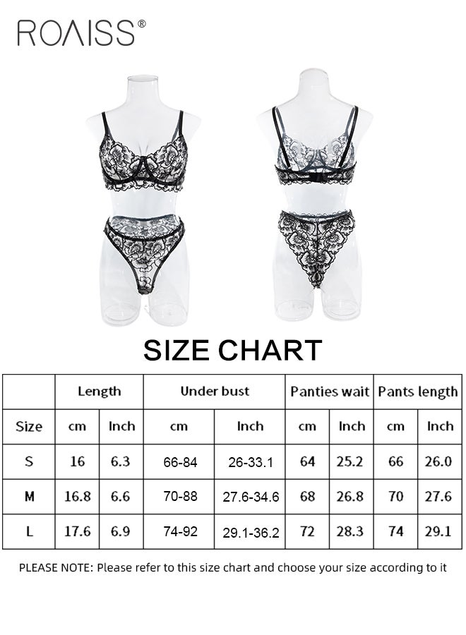 2 Pcs Floral Embroidery Lingerie Set for Women Charming Skin Friendly Mesh Yarn Underwire Lace Underwear Sets Ladies Comfy and Breathable Push up Bra and Thong Sets